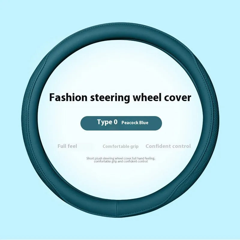 Leather steering wheel cover in navy blue for 38cm car steering wheel