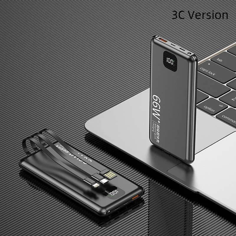 PD66W fast charge power bank 20000 mAh with cable plastic shell cool black 3C version