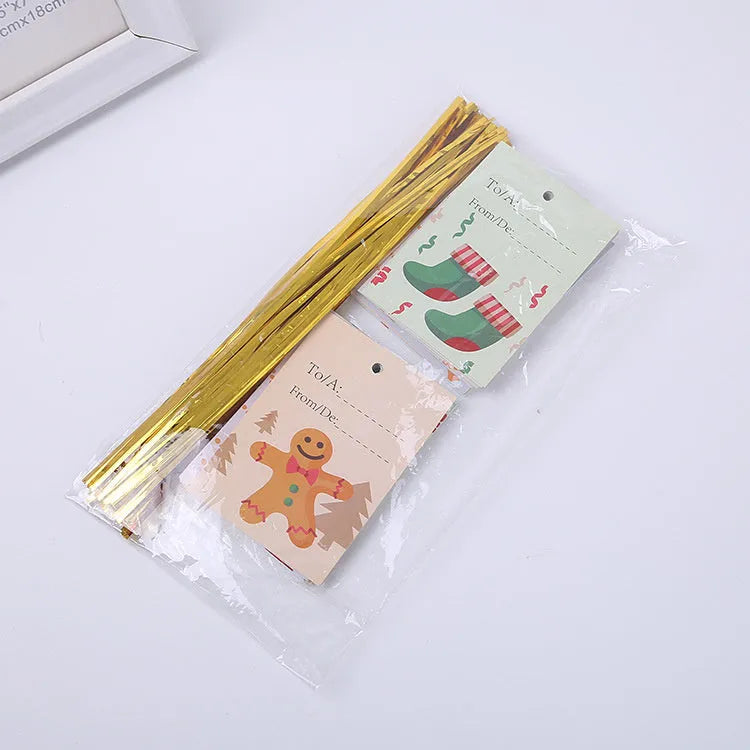 Christmas gift bag with drawstring pull string in plastic cartoon style, available in blue, bright red, green, or red