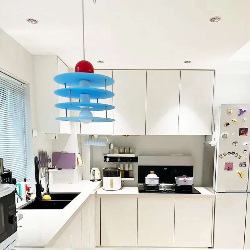 Personalised macaron design PH5 chandelier with adjustable hanging cord in frosted blue finish