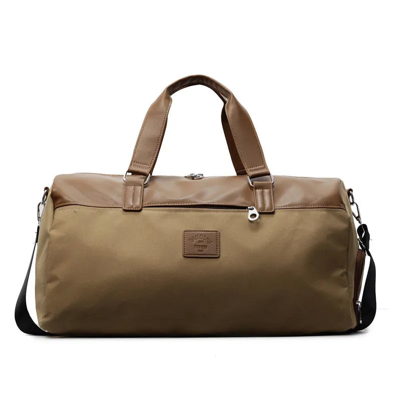 Large black messenger bag with 36-55L capacity for travel, made of Oxford cloth.