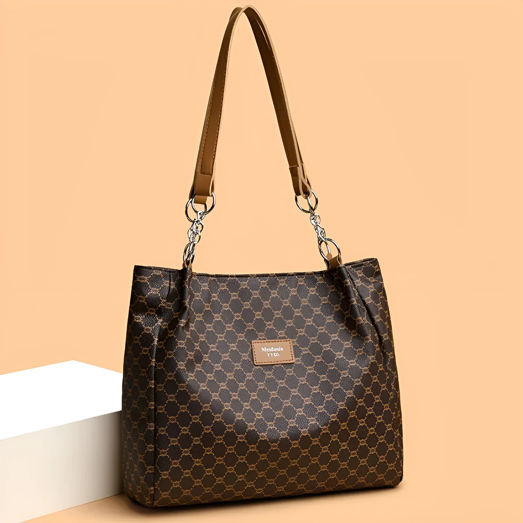 Women's retro style handbag in soft brown PU leather with a polyester lined interior.