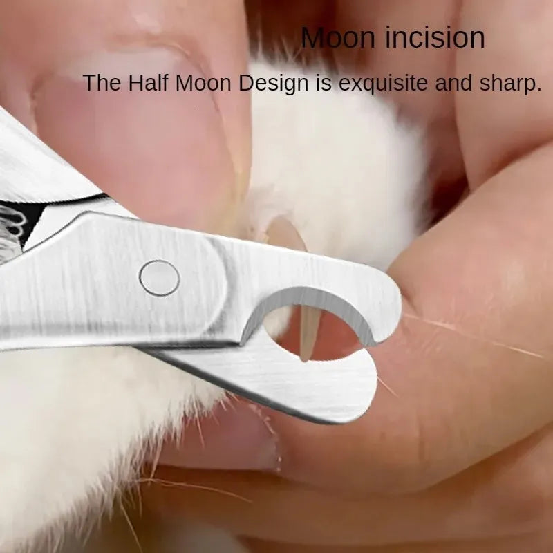 Silver stainless steel professional pet nail clipper with finger grip handle for dogs and cats.