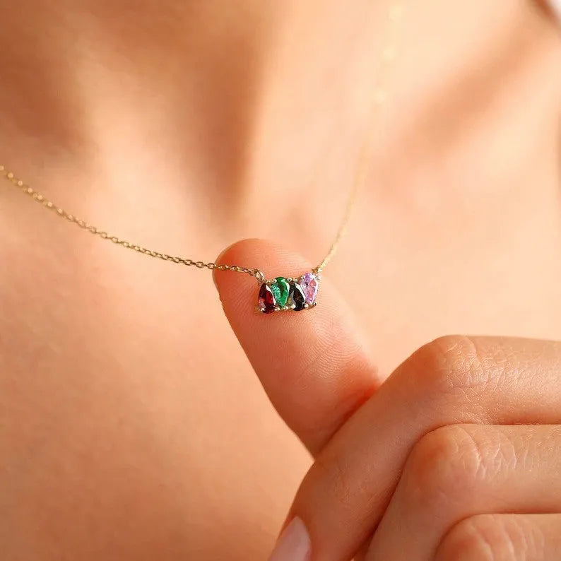 Titanium steel necklace with a zircon birth month pendant in silver, gold, or rose gold colour.