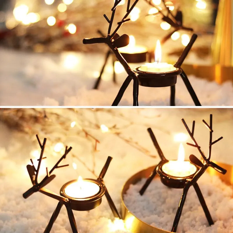 Black iron Christmas deer candlestick with creative elk bracket design for festive table decoration