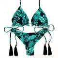 Beach swimming sports split swimsuit in green with steel drag and chest pad