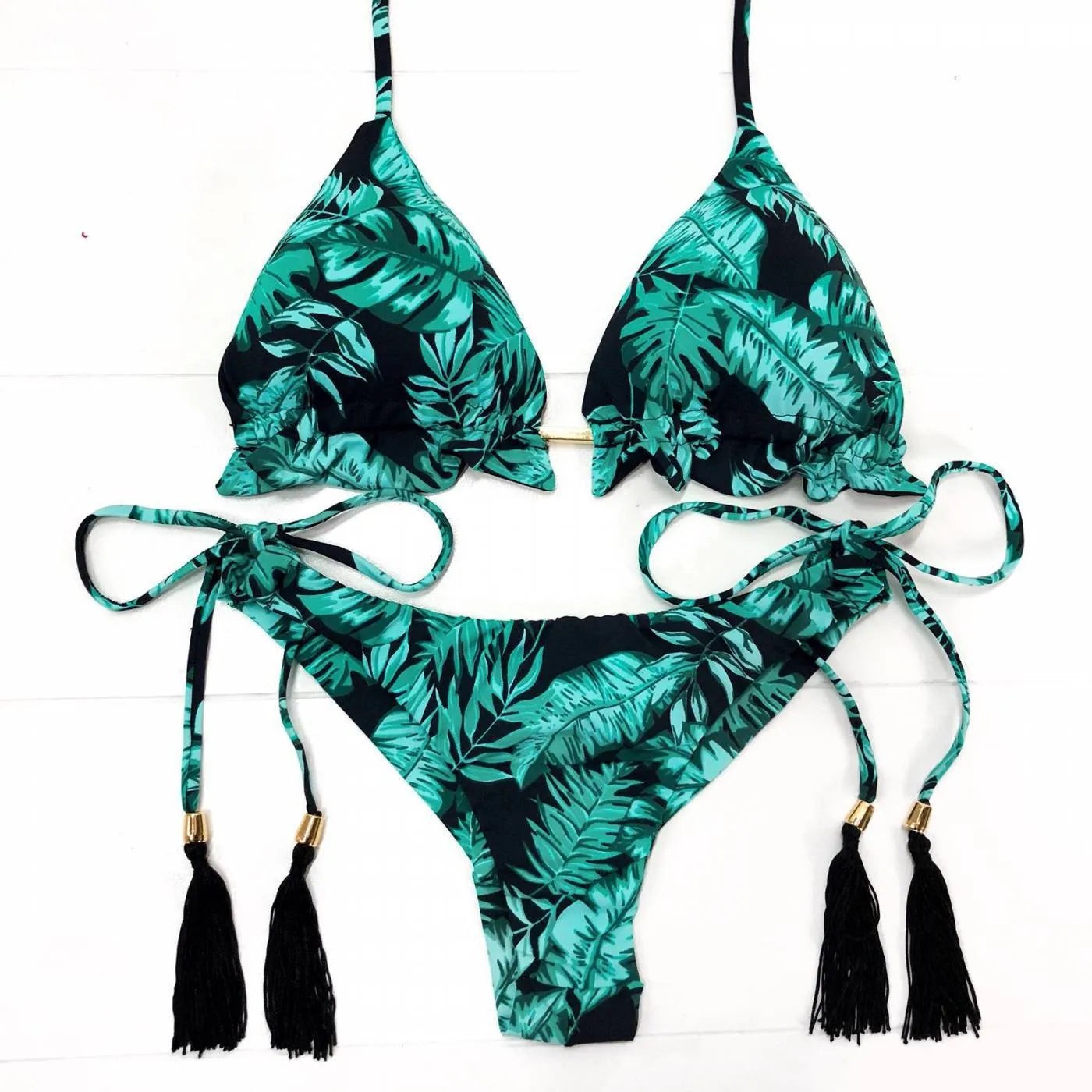 Beach swimming sports split swimsuit in green with steel drag and chest pad