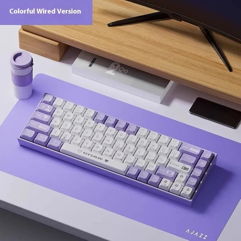 AJAZZ AK680 wired mechanical gaming keyboard in red and white colour scheme on a desktop.