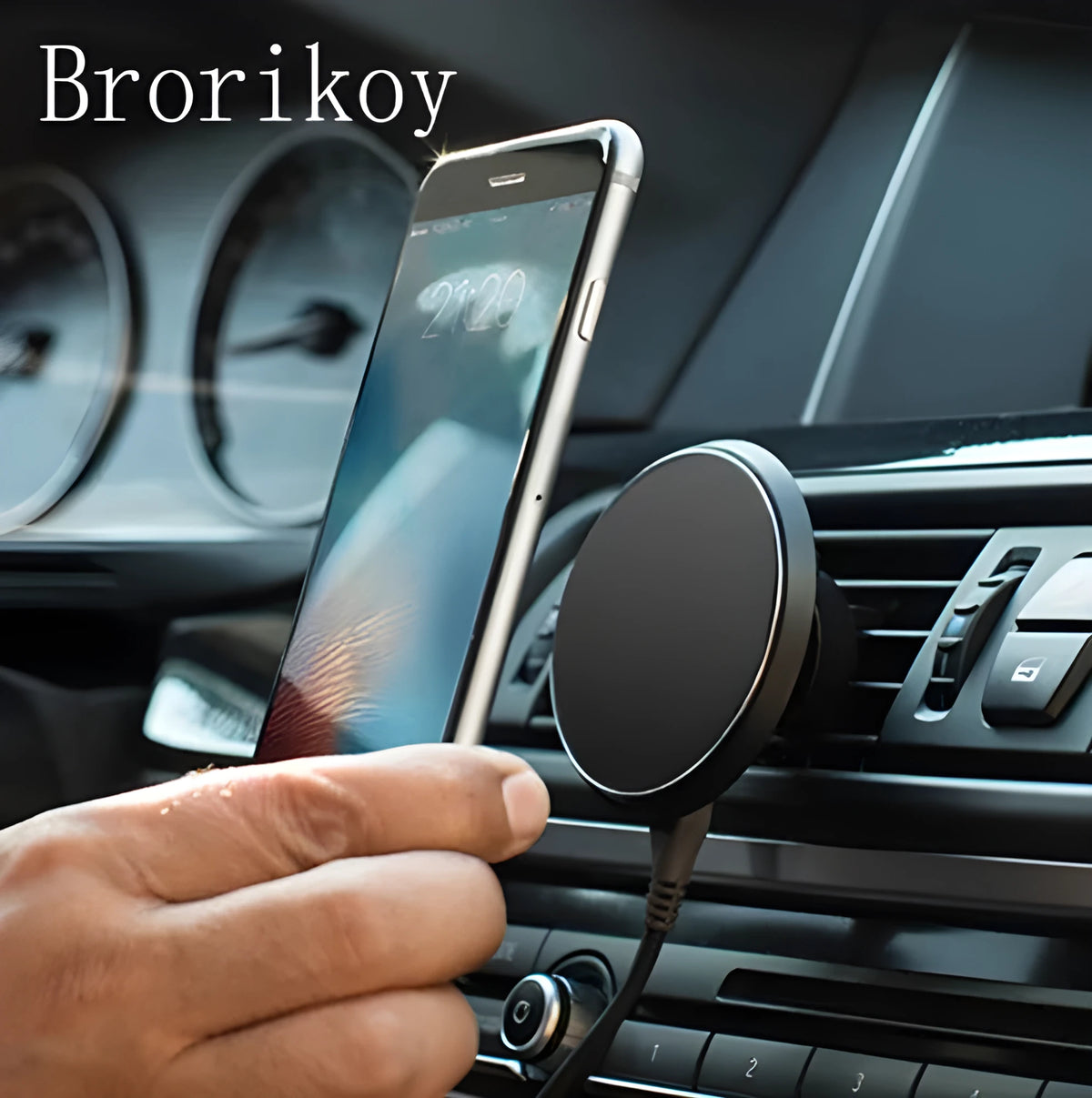 Magnetic car air vent phone holder with Qi wireless charging clamp for iPhone and Qi phones, W3 model
