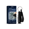 Compact car emergency escape hammer with seatbelt cutter measuring 3.5 by 7.5 centimetres