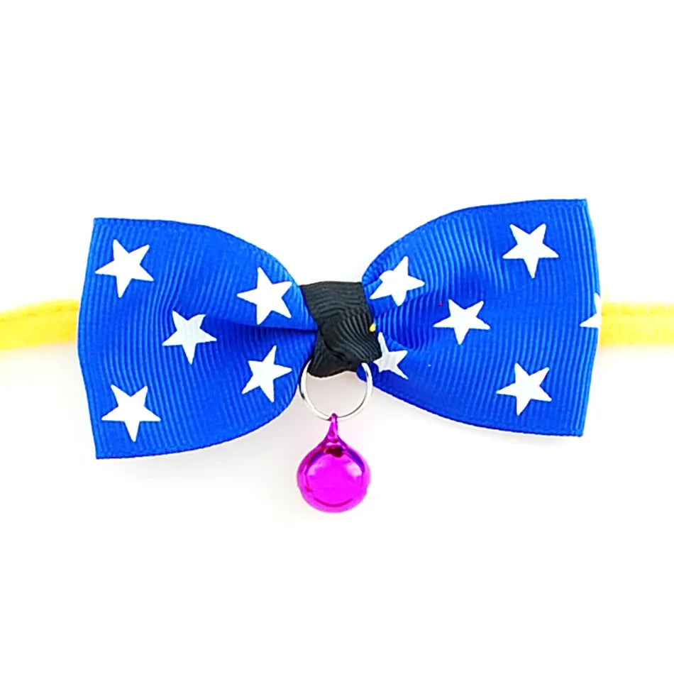 Pet bow tie with copper bell and adjustable neck band, polyester fabric, for dogs and cats, up to 56 cm