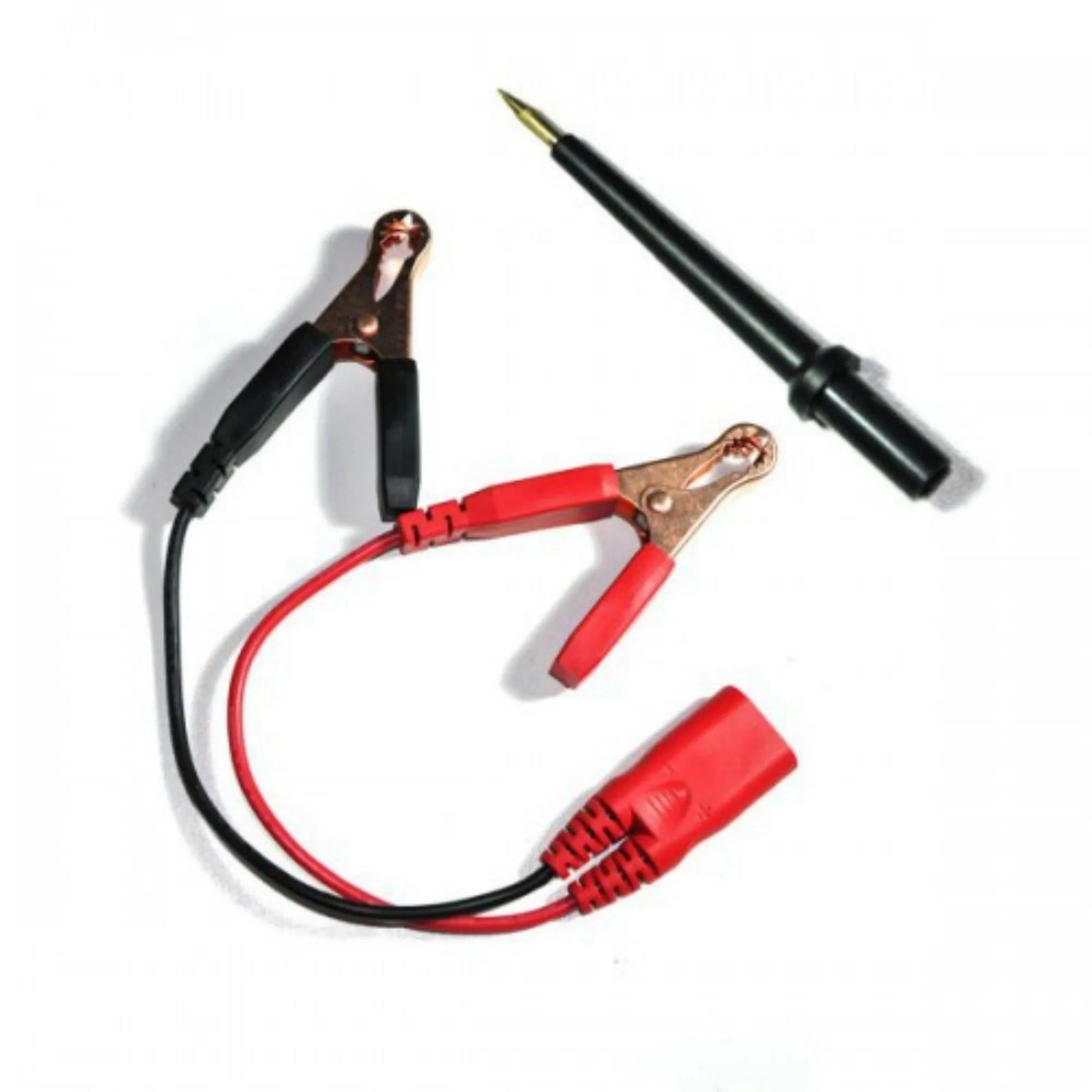 Blue PowerTest PT150 automotive circuit test pen with display screen, cables, clips, and hard case.