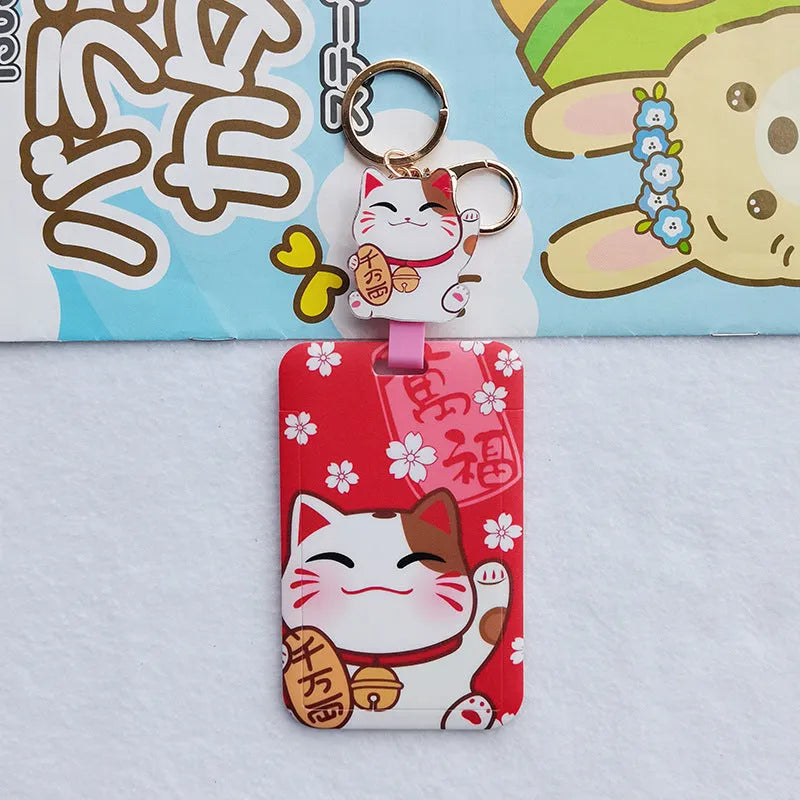 Lucky Cat Tens of Thousands of Blessing plastic card sleeve with ferrule pendant in cartoon style