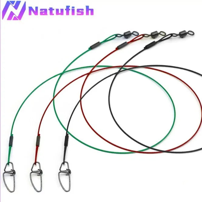 Steel wire double buckle fishing pin in green, black, red colours for predator fishing