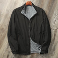 Men's stand collar casual jacket in Army Green, shown on a model, regular fit.