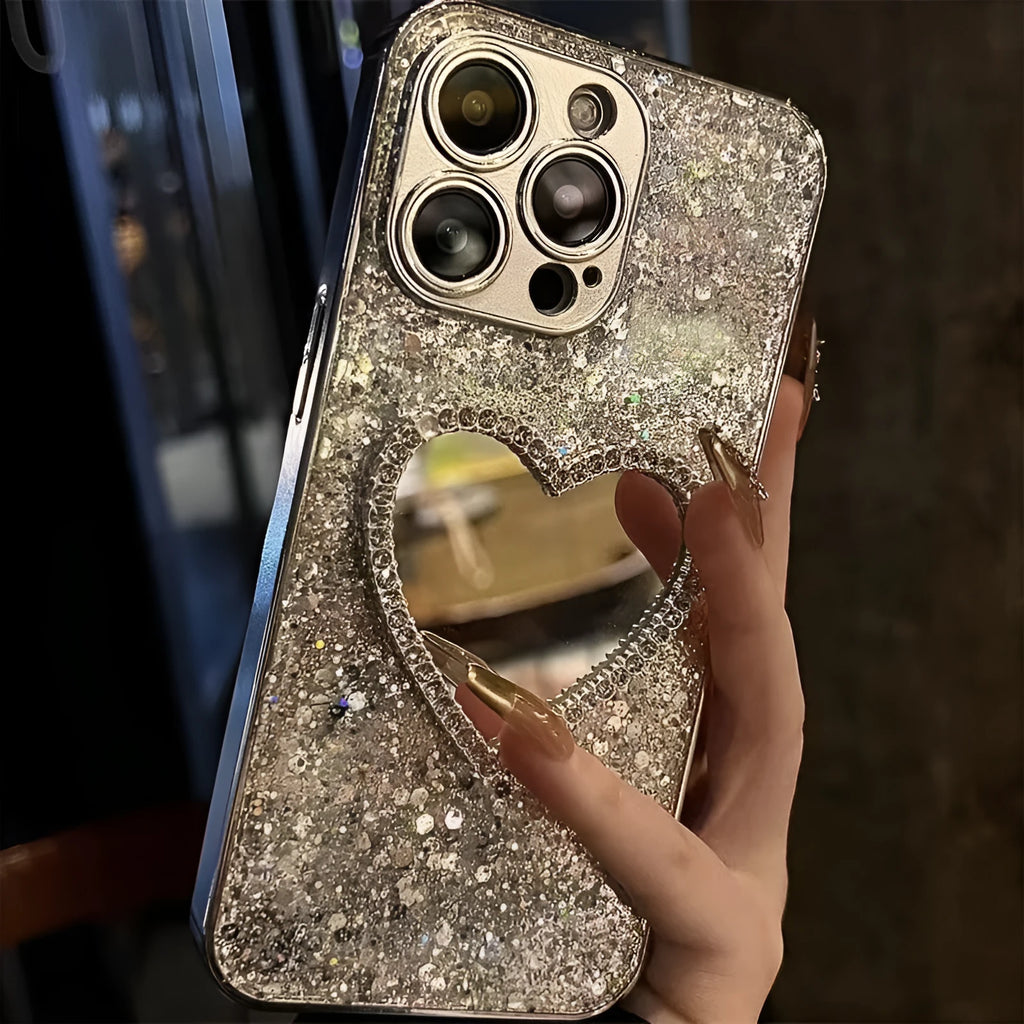 Electroplated glitter epoxy acrylic phone case with sequined mirror finish for iPhone models