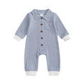 Babies cotton waffle front-open single-breasted long sleeve jumpsuit in light gray
