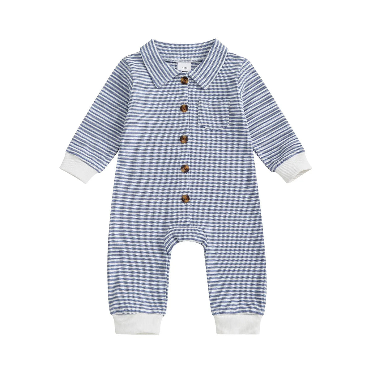 Babies cotton waffle front-open single-breasted long sleeve jumpsuit in light gray