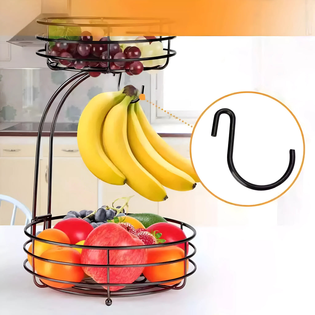 Black and gold wrought iron double-layer fruit and vegetable storage basket