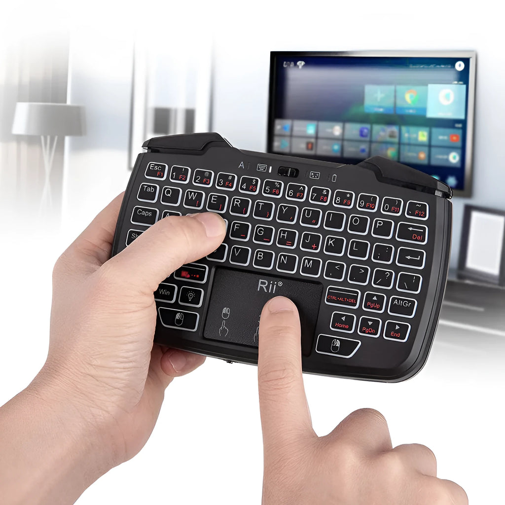 Black wireless mini keyboard with USB connection and ergonomic support, compact design without multimedia keys.
