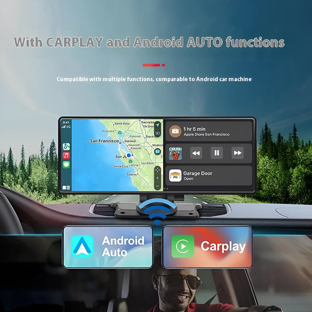 1026-inch car GPS navigator with dual camera touch screen Carplay front recording black PC PVC