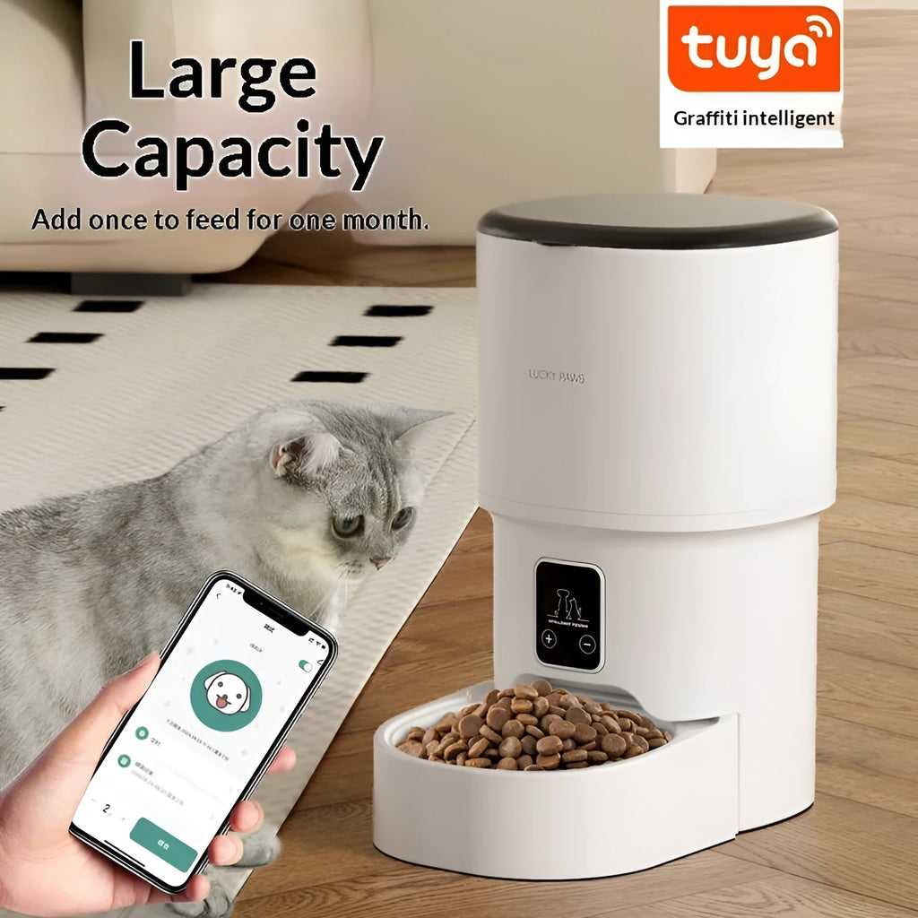 Pet automatic feeder with Wi-Fi remote timed feeding, black with stainless steel bowl, for dogs and cats