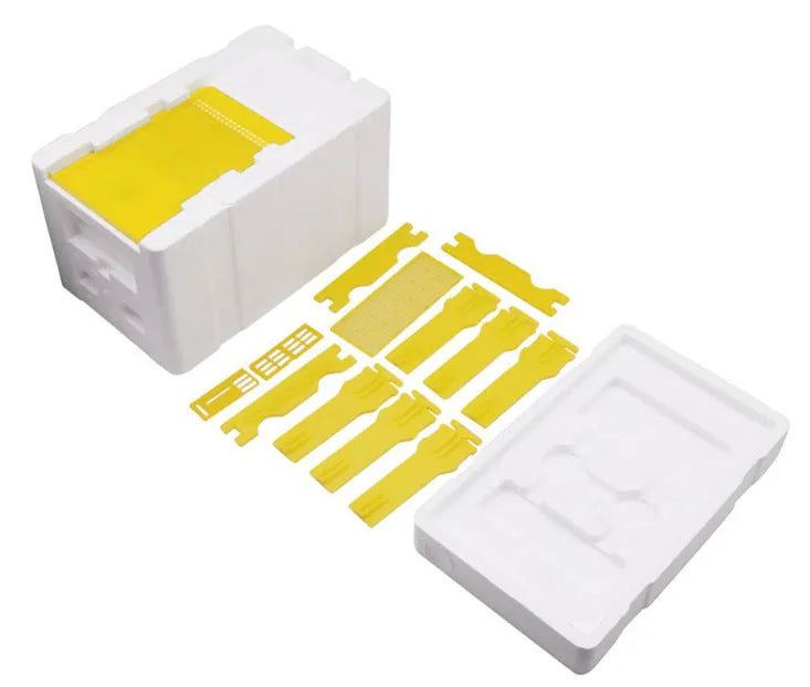 Three white foam mini delivery boxes for bee breeding and pollination management