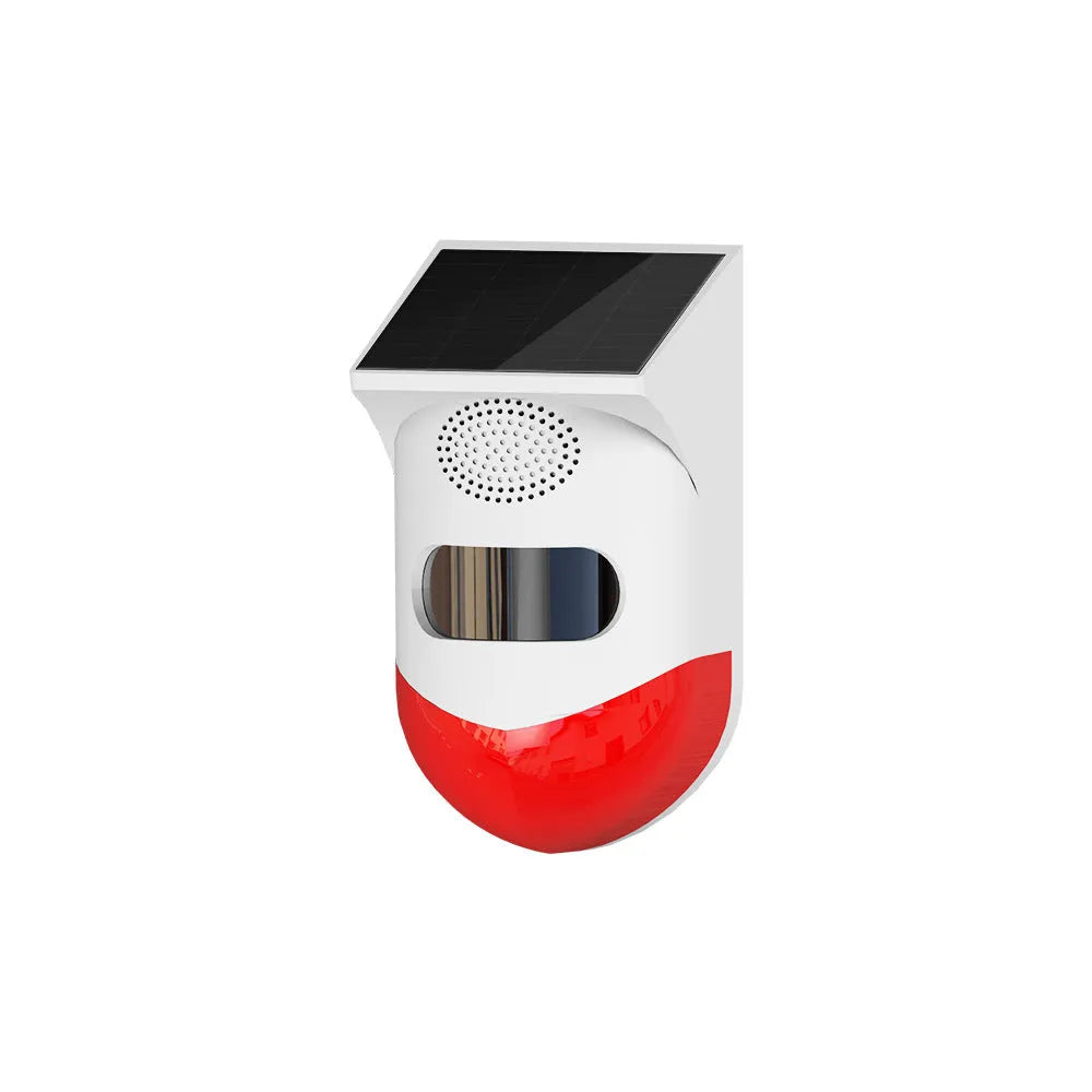 Wireless solar-powered infrared alarm detector with wall mount for outdoor security