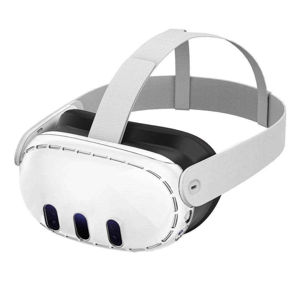 Transparent PC protective case for VR glasses with silicone edges on a white background