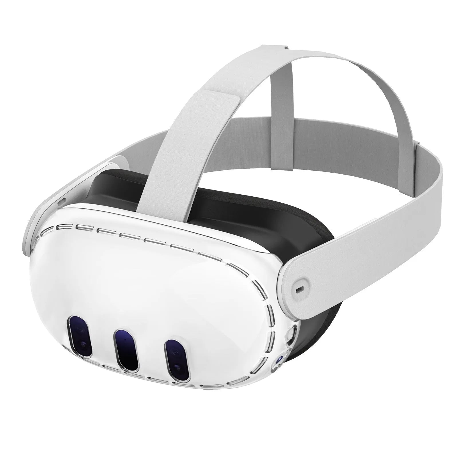 Transparent PC protective case for VR glasses with silicone edges on a white background