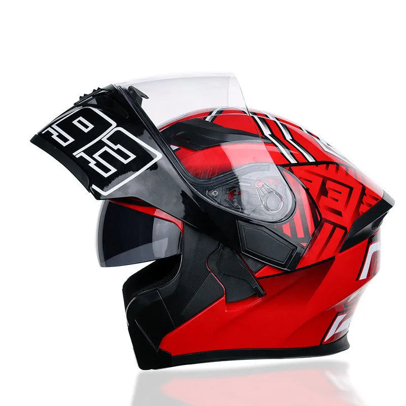 Motorcycle racing helmet with plastic shell, adjustable 55-63cm fit, 38x27cm, in black, blue, green, red, or yellow