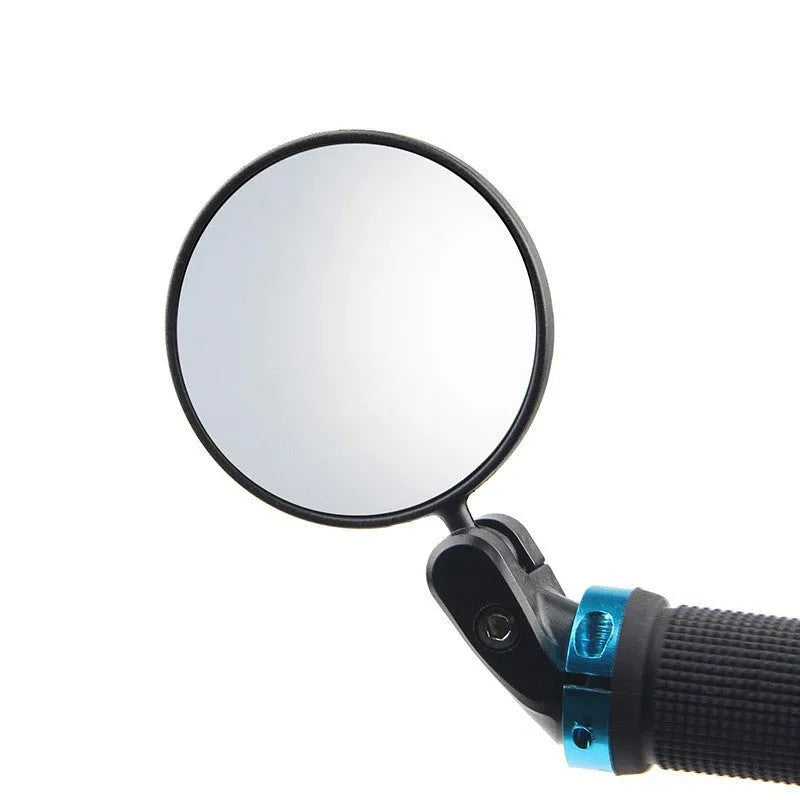 Black foldable convex rearview mirror showing 7cm diameter reflector and 14cm length adjustable arm.