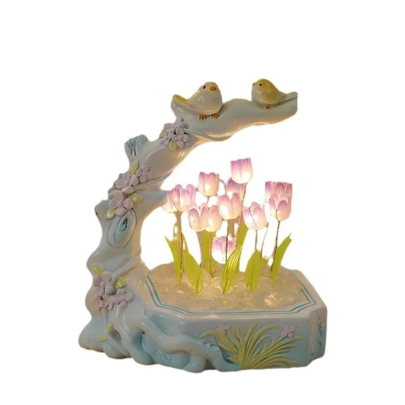 Creative desktop resin tulip night light DIY material package 10cm flower shape modern simplicity six colour options