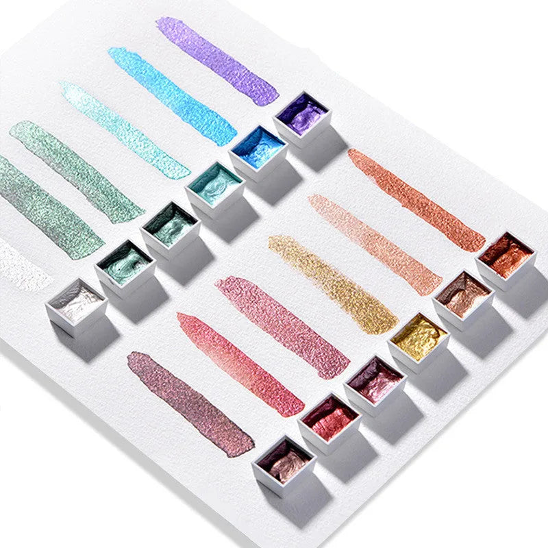 Boxed set of solid watercolour pigment blocks in pearl, starlight or gem colour options
