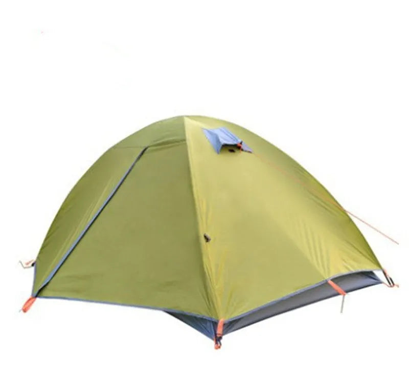 Outdoor camping double sun protection tent for 2 people in green with 210T polyester fabric and glass poles