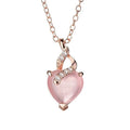 Women's pink heart crystal necklace with rose gold cross chain pendant