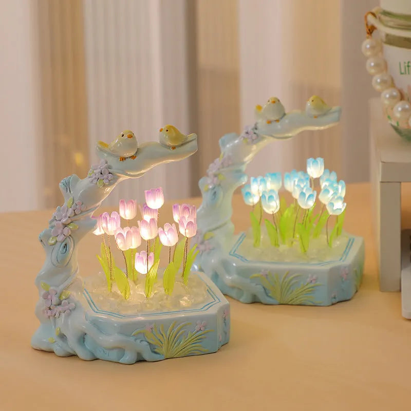 Creative desktop resin tulip night light DIY material package 10cm flower shape modern simplicity six colour options