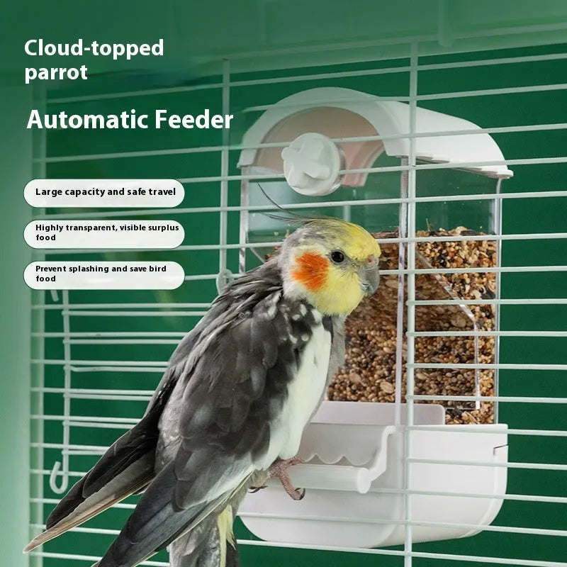 Parrot automatic pet feeder food container plastic acrylic dome style white small size