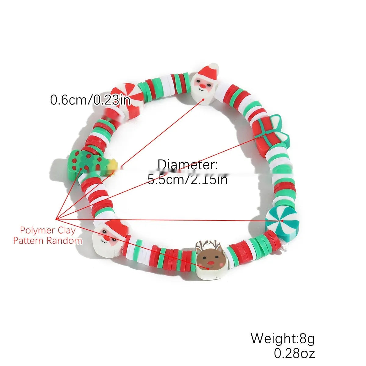 European American new Christmas bracelet pendant set in imitation pearl and polymer clay with Santa Claus design