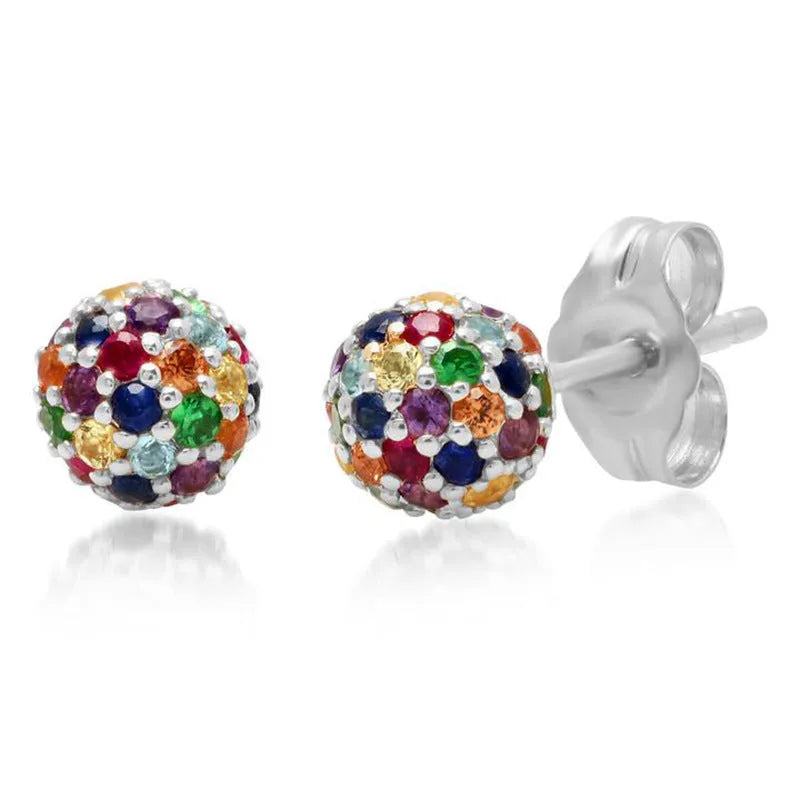 Multicolor rhinestone and zircon round stud earrings in silver and gold tone for women geometric shape