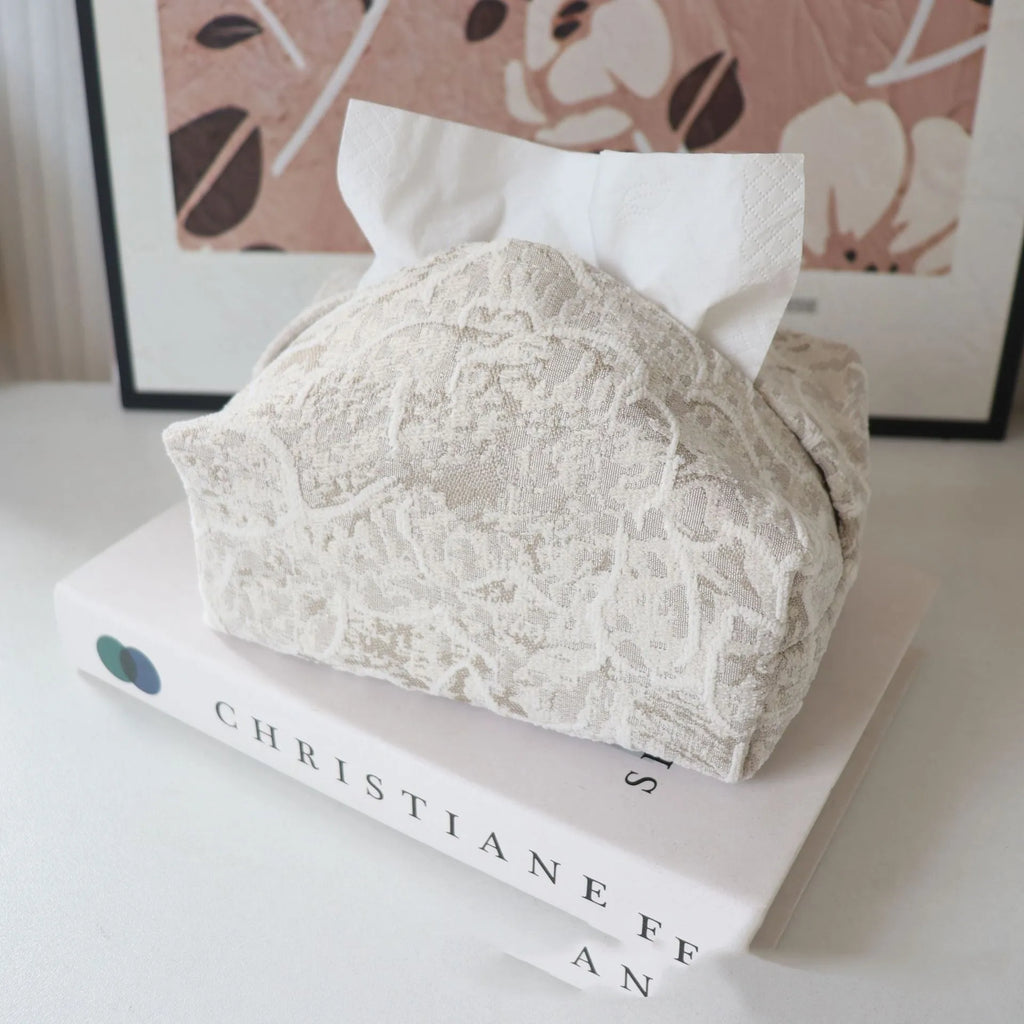 Chinese style fabric tissue box with cotton rose pattern in beige, blue or brown for living room tea tables