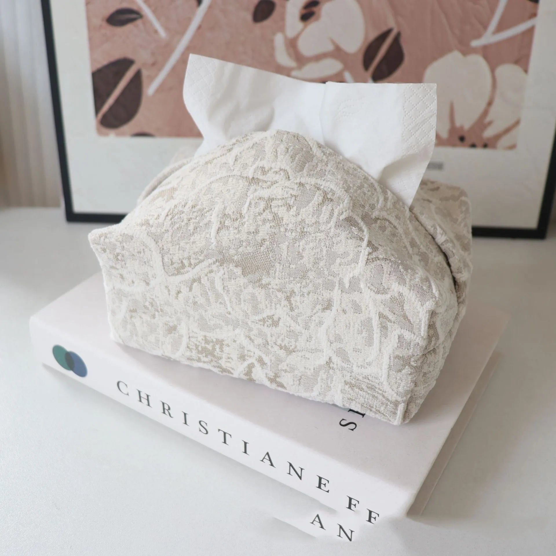 Chinese style fabric tissue box with cotton rose pattern in beige, blue or brown for living room tea tables