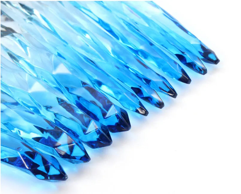 Ten crystal handle foundation brushes with artificial fibre bristles in a set, showing colour options.