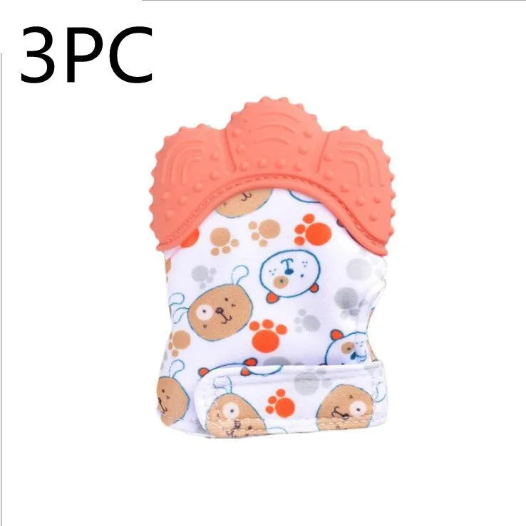 Silicone baby teether glove with Velcro strap in blue colour