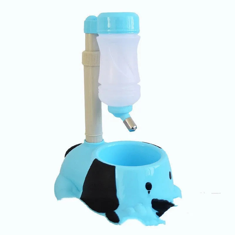 Pink adjustable rod lifting pet drinking bowl on a stand
