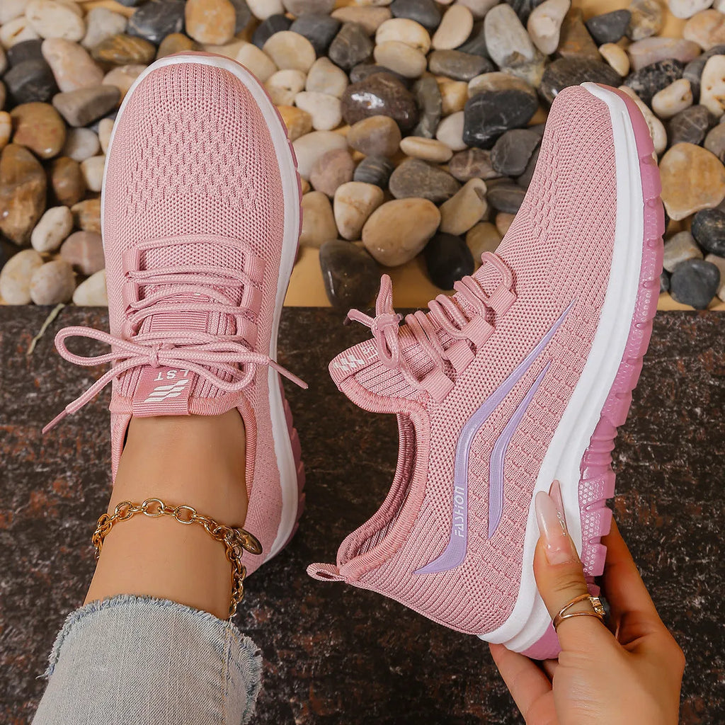 Women's casual sports mesh shoes low top lace up non-slip rubber sole SA07 black pink purple red sizes 36-42
