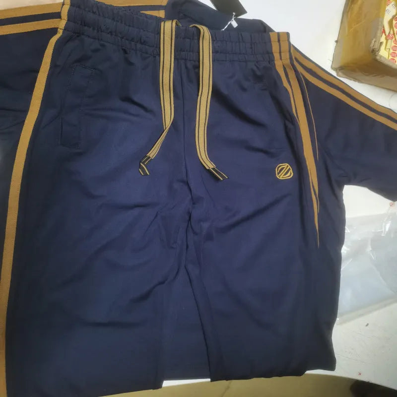 Men's blue ice silk short sleeve suit set with sports styling