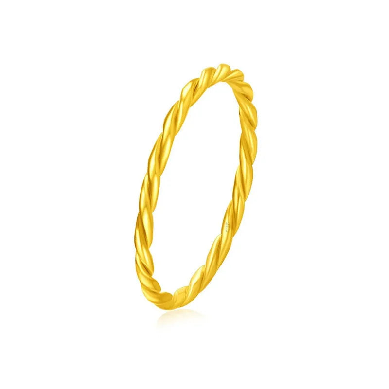 Brass gold plated women's ring in simple bracelet and twist styles, shown in UK sizes 6 to 9.