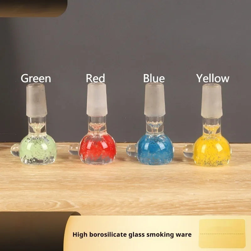 Coloured transparent glass tobacco pipe with geometric trumpet shape measuring 7cm