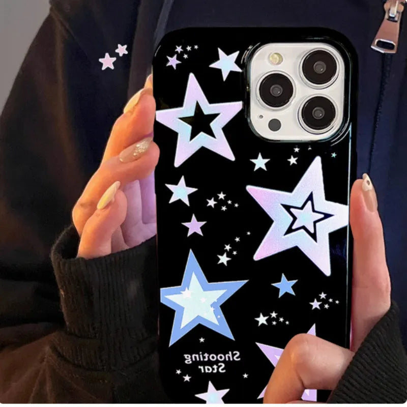 Creative Niche black TPU phone case with purple star design for iPhone models
